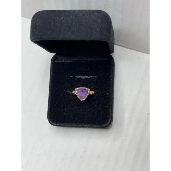 ⛔️SOLD⛔️Signed 14K FP Trillion-Cut Amethyst Triangle Ring Size 7 - Picture 10 of 10